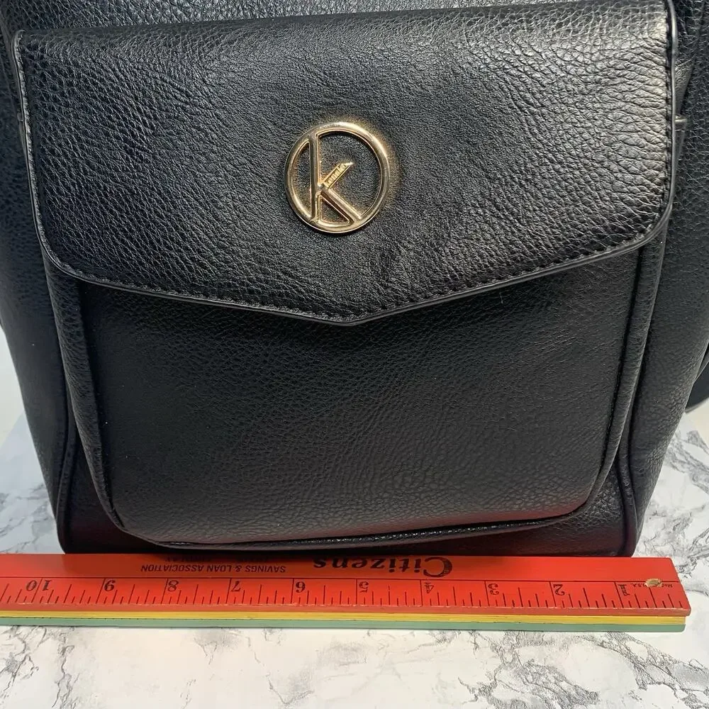 Kensie Front Pocket Shoulder Bag Adjustable Strap Black Brass Hardware Crossbody
